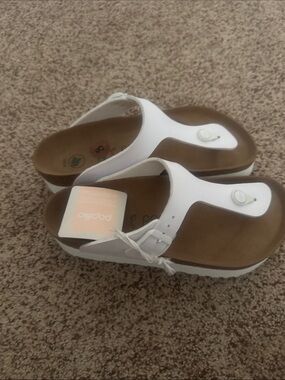 Papillio White T-Strap Sandals with Brown Footbed